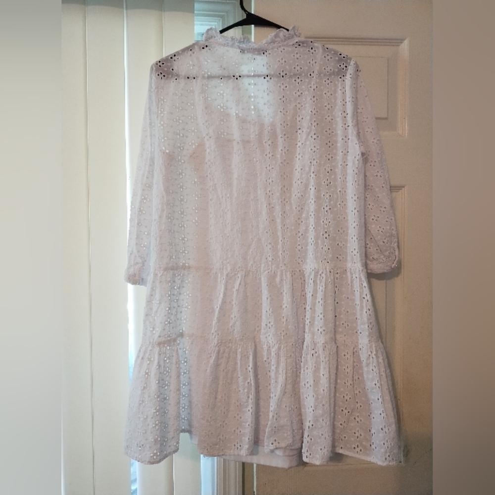 Tommy Hilfiger White Button Down Cotton Tiered Lined Eyelet Dress Size 2 - Picture 6 of 8